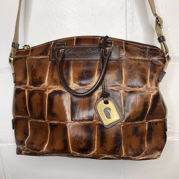 Dooney & Bourke Brown Leather Croc Embossed Tote Handbag Shoulder Purse - Picture 2 of 16